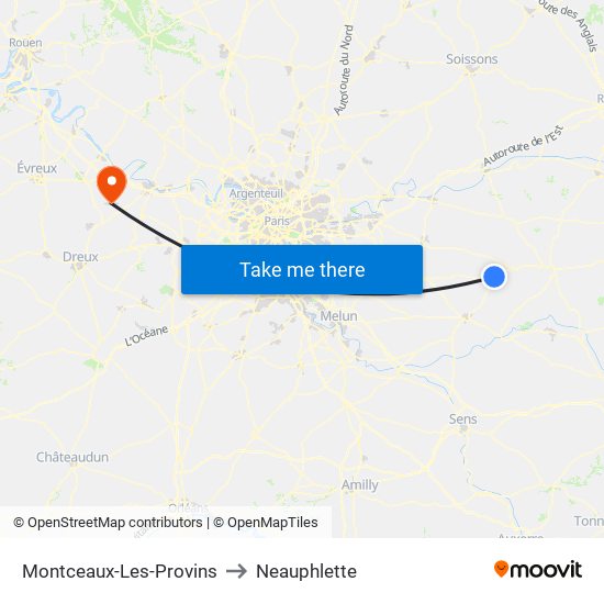 Montceaux-Les-Provins to Neauphlette map