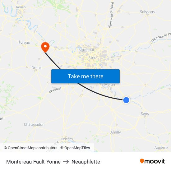 Montereau-Fault-Yonne to Neauphlette map