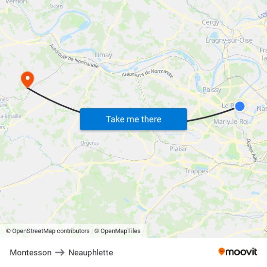 Montesson to Neauphlette map