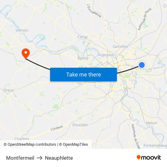 Montfermeil to Neauphlette map