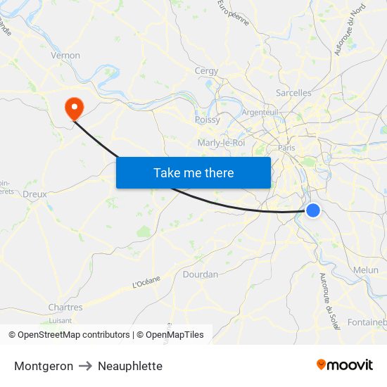 Montgeron to Neauphlette map