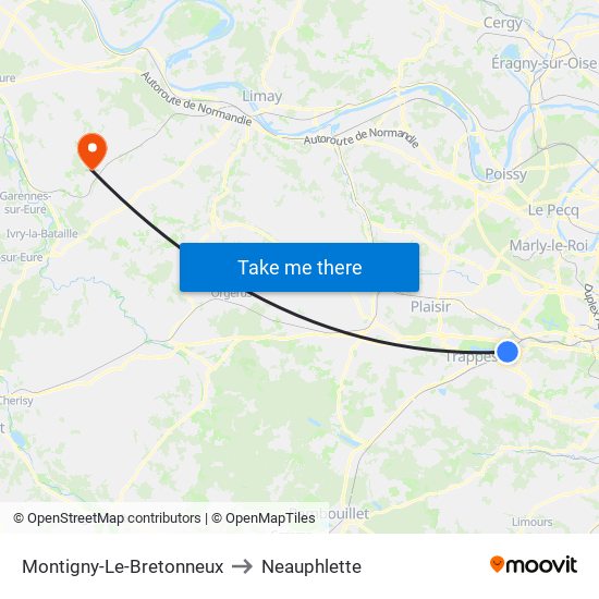 Montigny-Le-Bretonneux to Neauphlette map