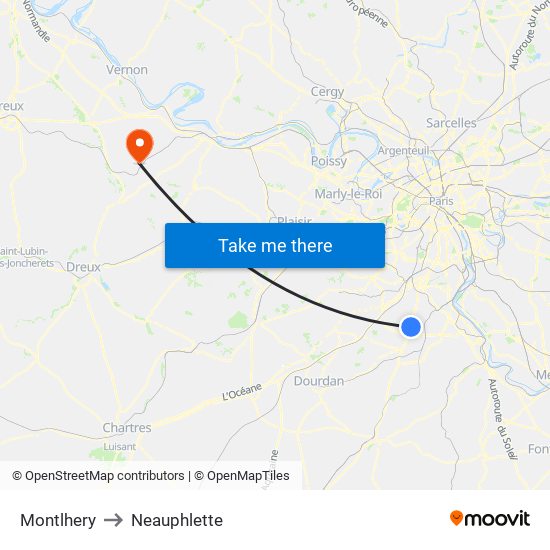Montlhery to Neauphlette map