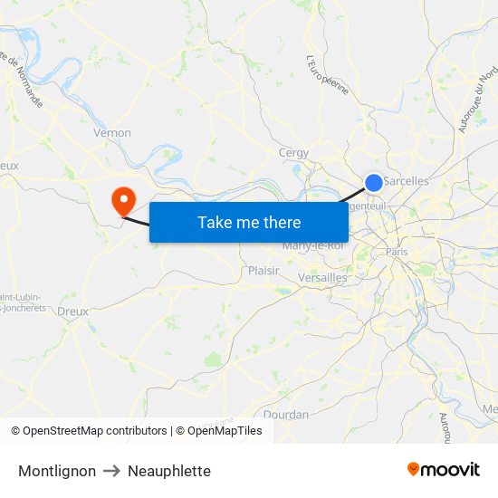 Montlignon to Neauphlette map