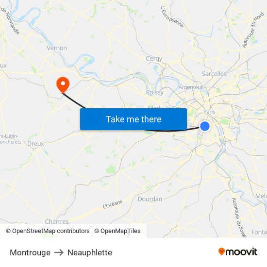 Montrouge to Neauphlette map