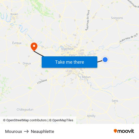 Mouroux to Neauphlette map
