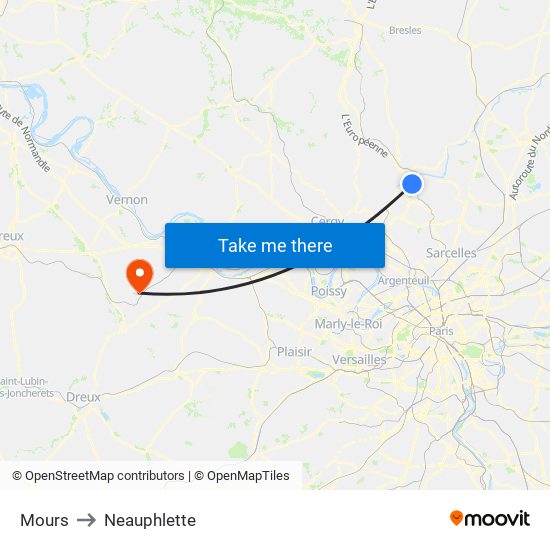 Mours to Neauphlette map
