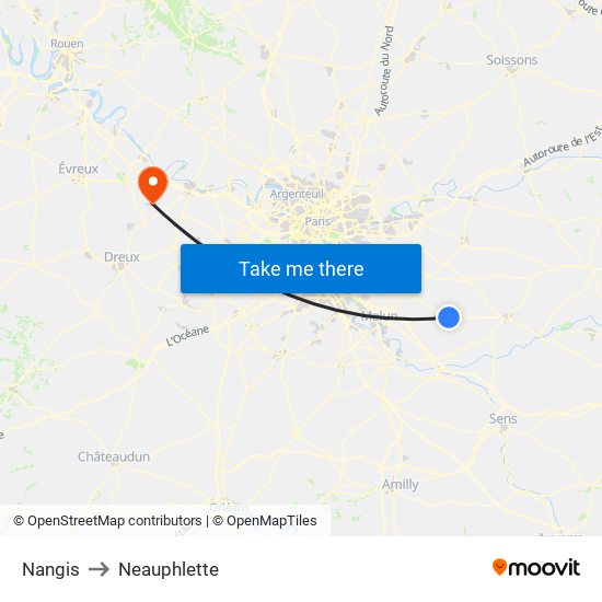 Nangis to Neauphlette map