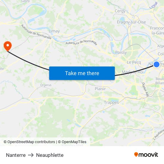 Nanterre to Neauphlette map