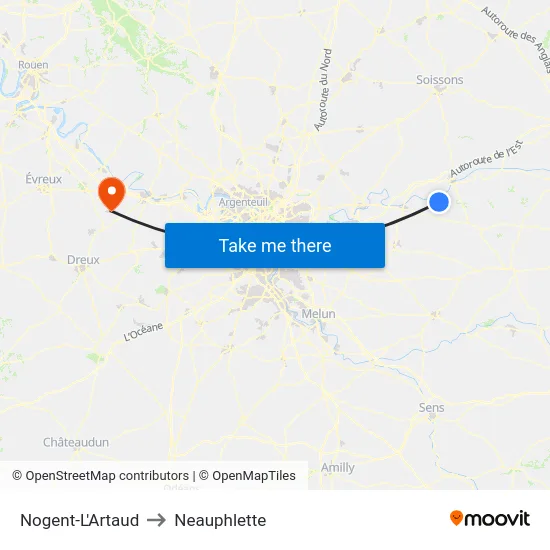 Nogent-L'Artaud to Neauphlette map