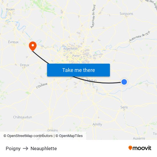 Poigny to Neauphlette map