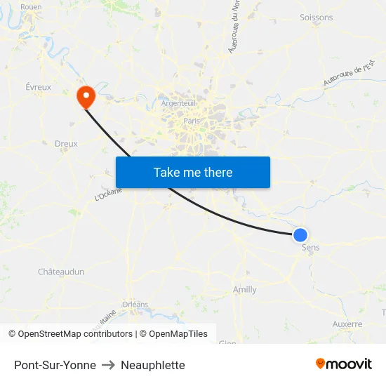Pont-Sur-Yonne to Neauphlette map