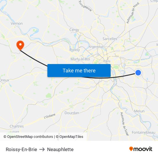 Roissy-En-Brie to Neauphlette map