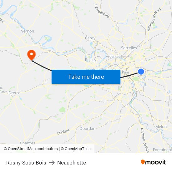 Rosny-Sous-Bois to Neauphlette map