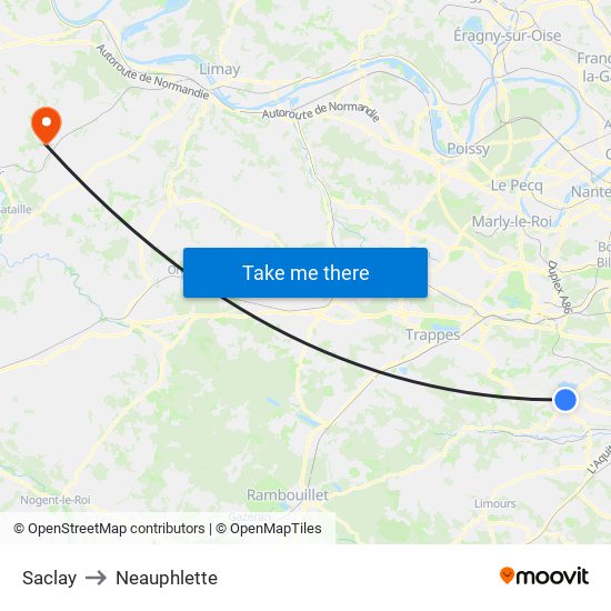 Saclay to Neauphlette map