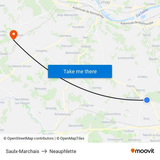 Saulx-Marchais to Neauphlette map