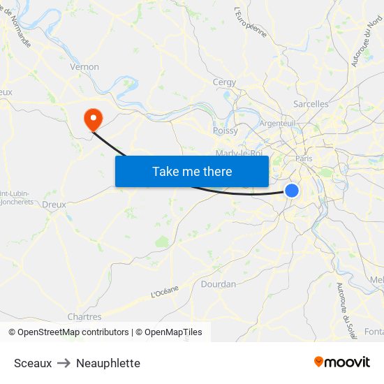 Sceaux to Neauphlette map
