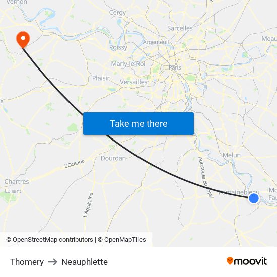 Thomery to Neauphlette map