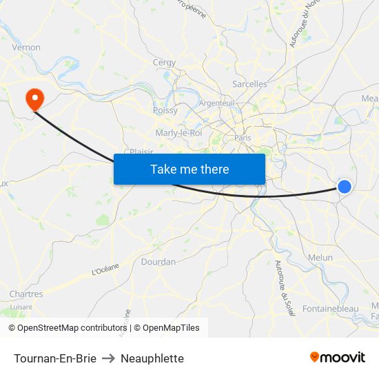 Tournan-En-Brie to Neauphlette map