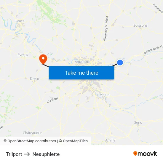 Trilport to Neauphlette map