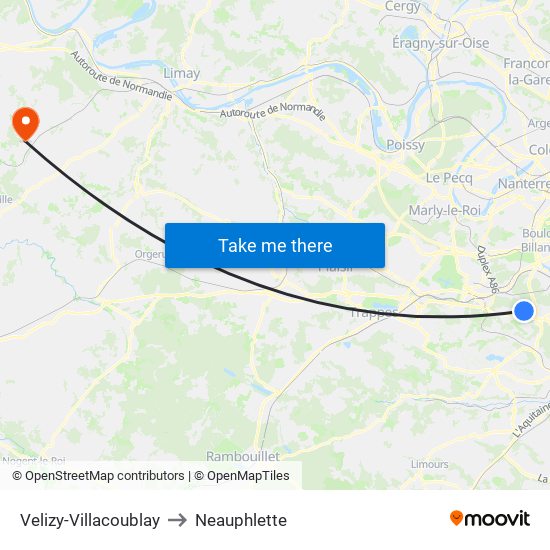 Velizy-Villacoublay to Neauphlette map