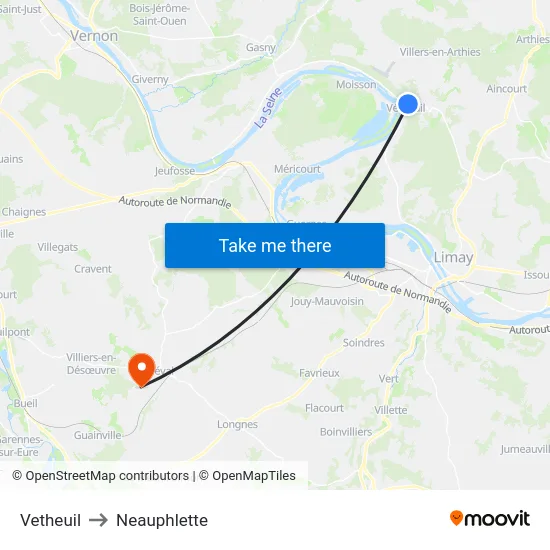 Vetheuil to Neauphlette map