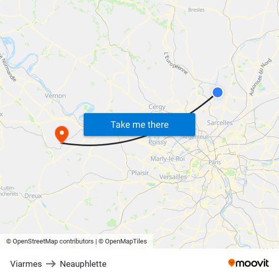 Viarmes to Neauphlette map