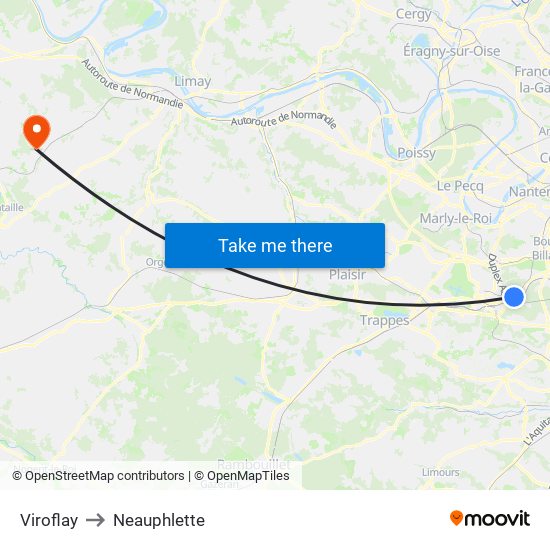 Viroflay to Neauphlette map