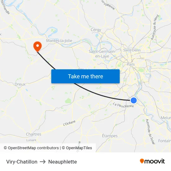 Viry-Chatillon to Neauphlette map