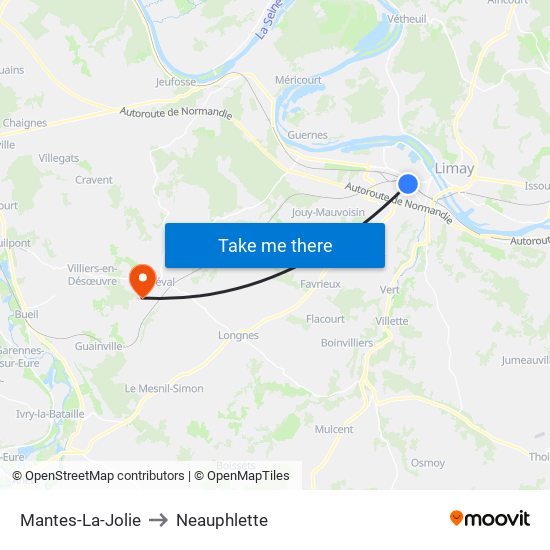 Mantes-La-Jolie to Neauphlette map