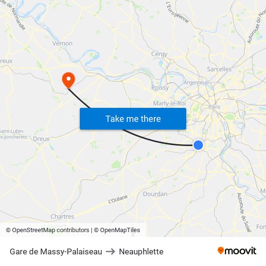 Gare de Massy-Palaiseau to Neauphlette map