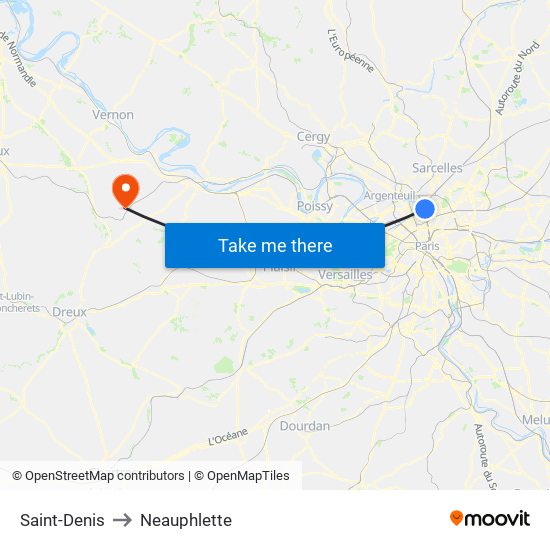 Saint-Denis to Neauphlette map