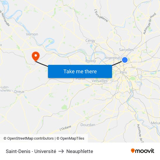 Saint-Denis - Université to Neauphlette map