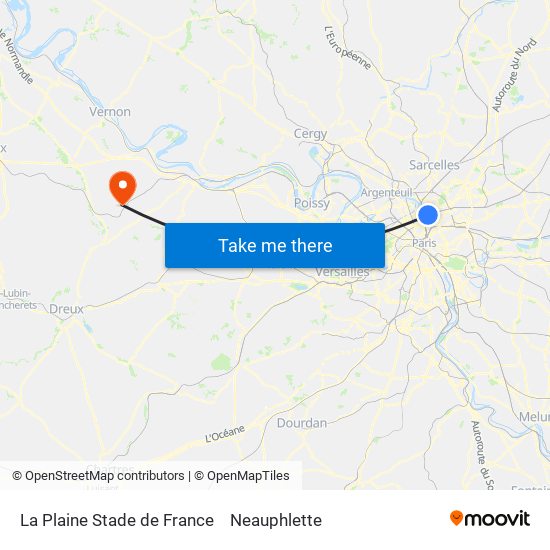 La Plaine Stade de France to Neauphlette map
