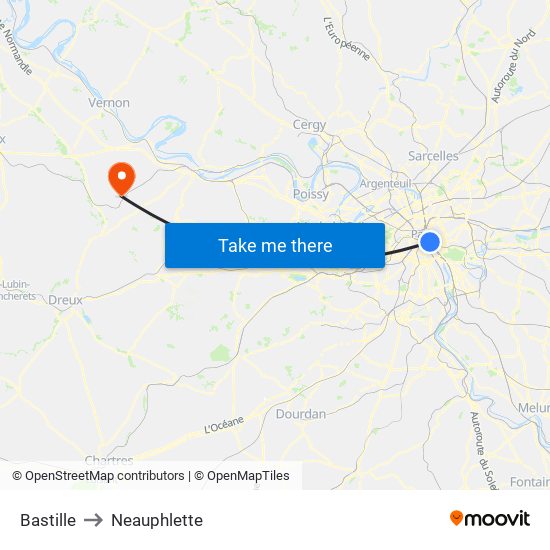 Bastille to Neauphlette map