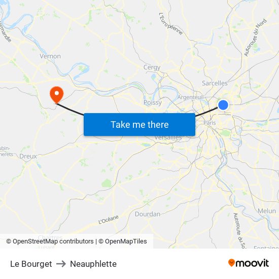 Le Bourget to Neauphlette map