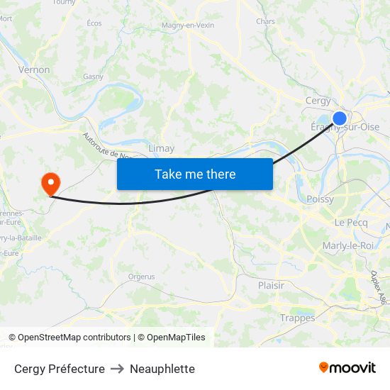 Cergy Préfecture to Neauphlette map