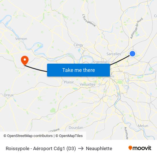 Roissypole - Aéroport Cdg1 (D3) to Neauphlette map