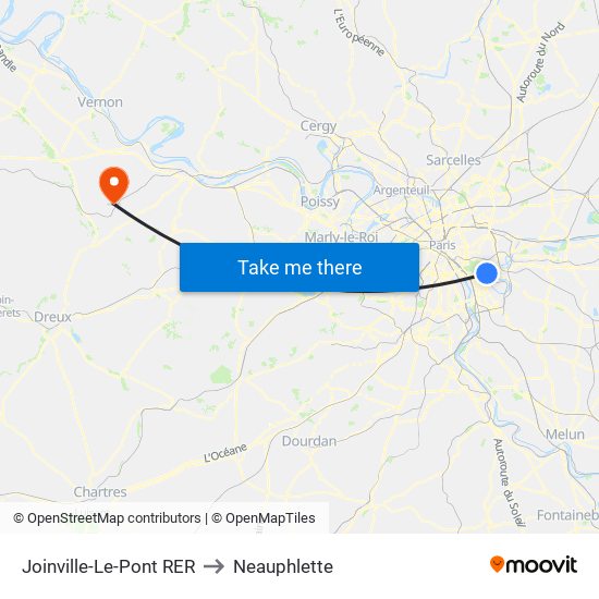 Joinville-Le-Pont RER to Neauphlette map