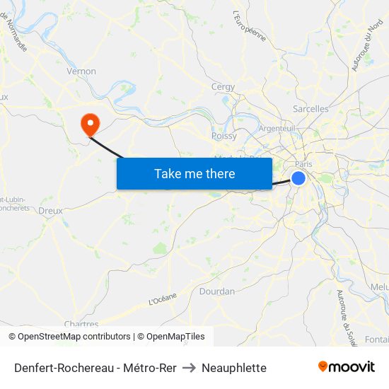 Denfert-Rochereau - Métro-Rer to Neauphlette map