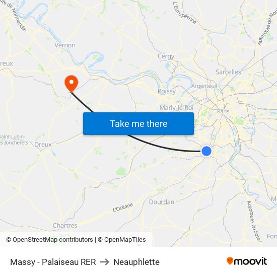 Massy - Palaiseau RER to Neauphlette map