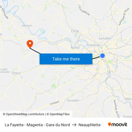 La Fayette - Magenta - Gare du Nord to Neauphlette map