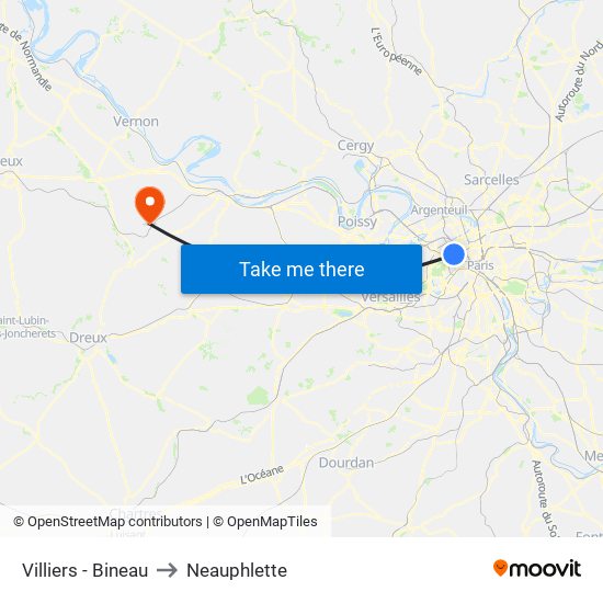 Villiers - Bineau to Neauphlette map