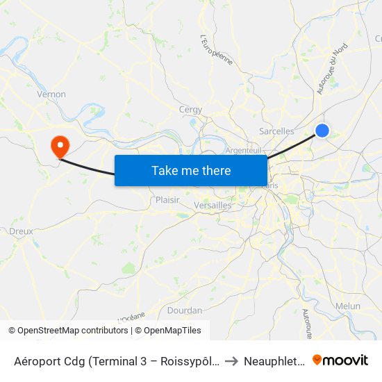 Aéroport Cdg (Terminal 3 – Roissypôle) to Neauphlette map