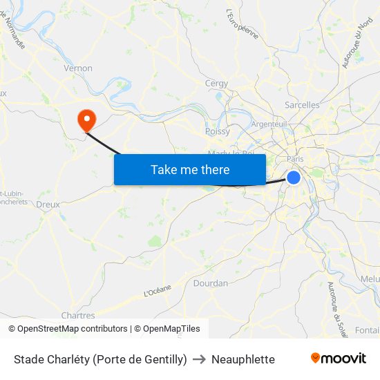 Stade Charléty (Porte de Gentilly) to Neauphlette map