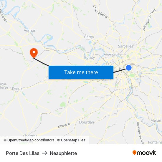 Porte Des Lilas to Neauphlette map
