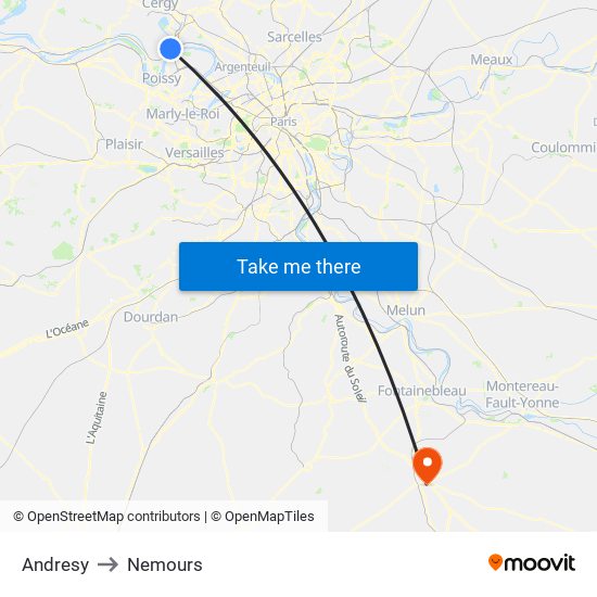 Andresy to Nemours map