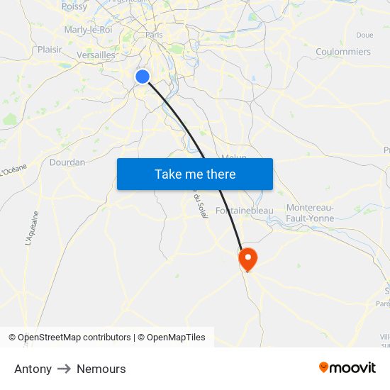 Antony to Nemours map