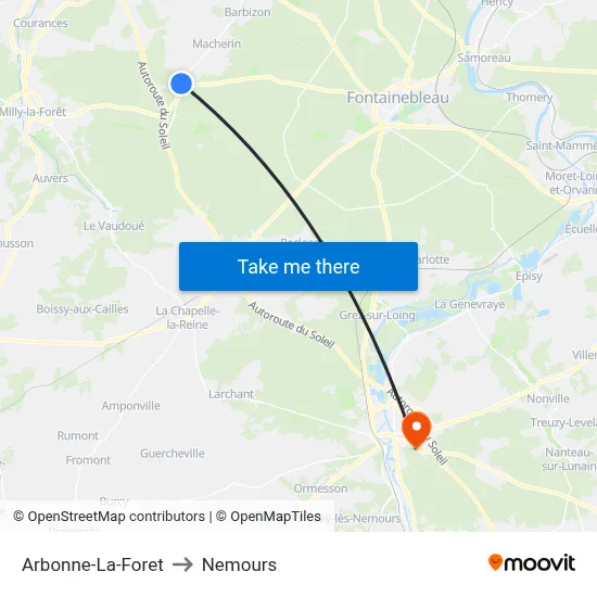 Arbonne-La-Foret to Nemours map