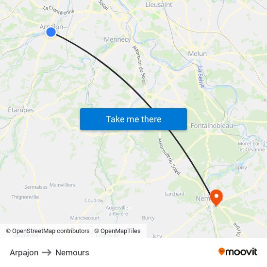 Arpajon to Nemours map